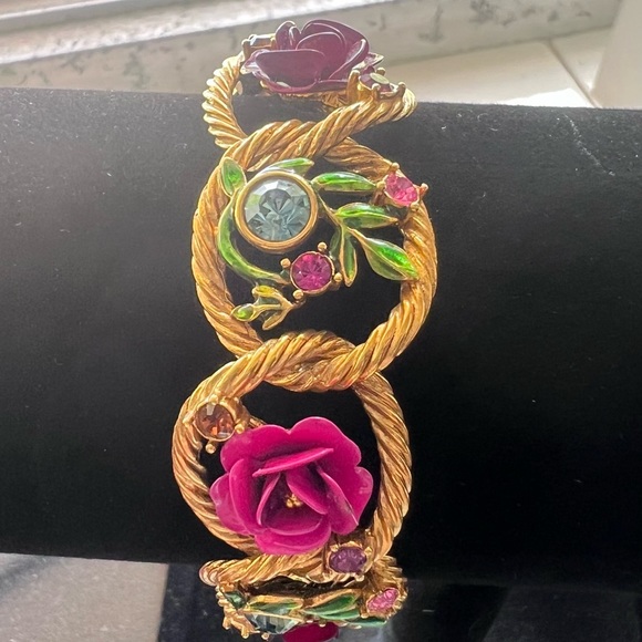 VTG Rare Signed Joan Rivers Victorian Rose Flower Bracelet with Rhinestones - Picture 5 of 6